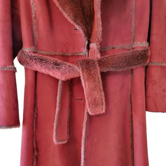 EM Studio London Suede Faux Fur Penny Lane Long Sleeve Belted Fall Winter Coat. - Picture 6 of 15